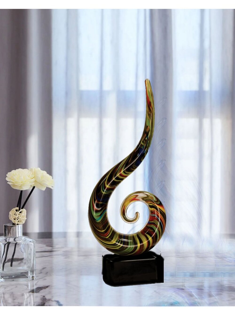 15 1/2" Color Swoop Art Glass NEW Sculpture